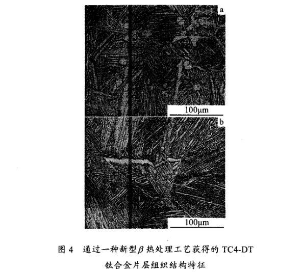通过一种新型β热处置工艺获得的TC4一DT钛合金片层组织结构特点