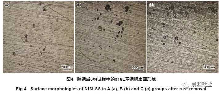 3组试样中的316L不锈钢表表除锈后的描摹照片