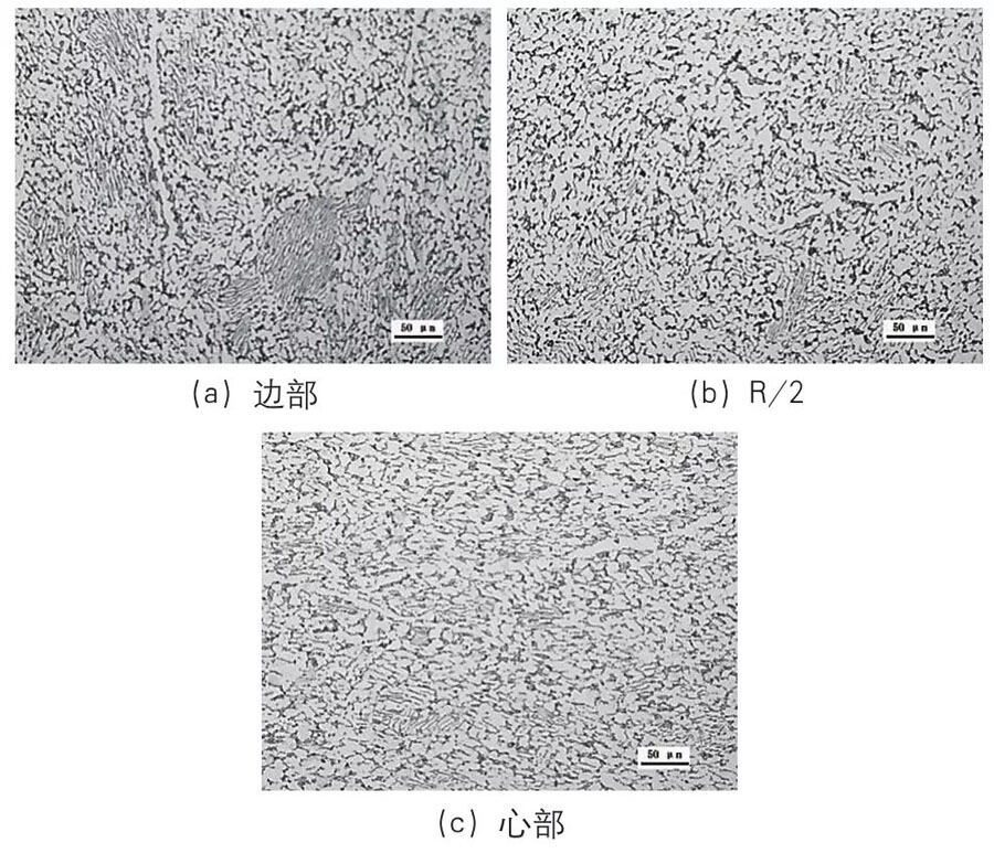 工艺A铸造的φ150mm规格TA22制品棒材同截面分歧地位的横向高倍组织