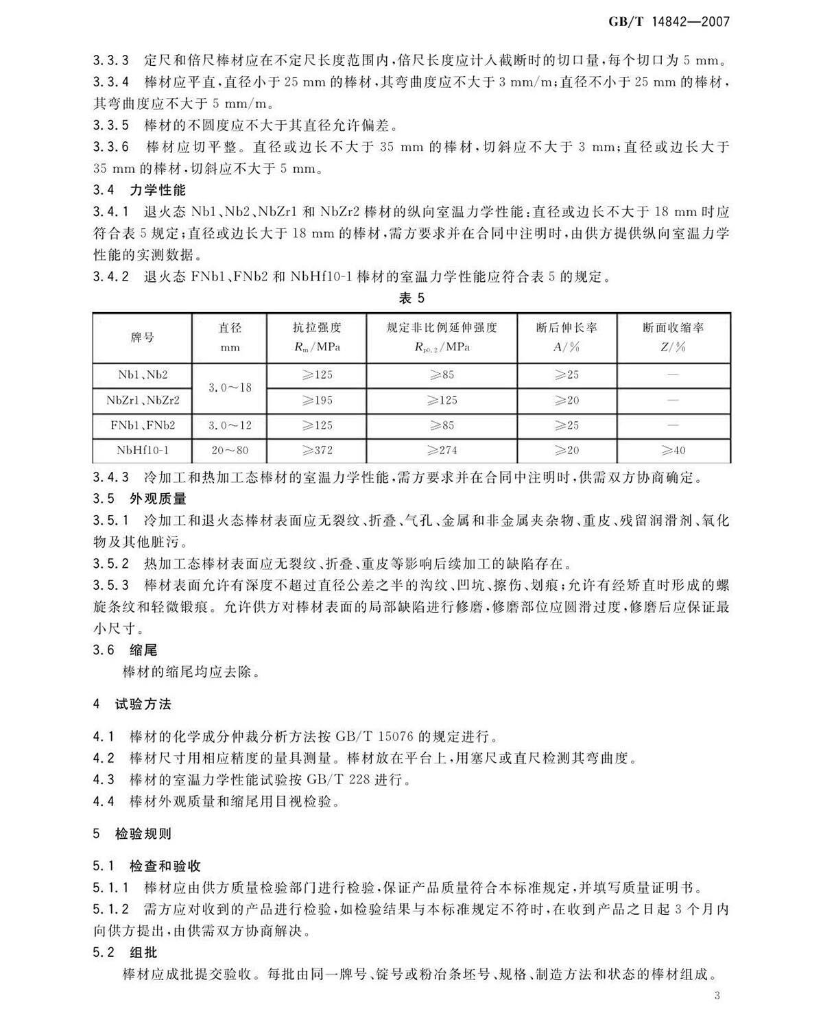 铌脊合金棒国度尺度GB/T 14842-2007 铌脊合金棒国度尺度GB/T 14842-2007